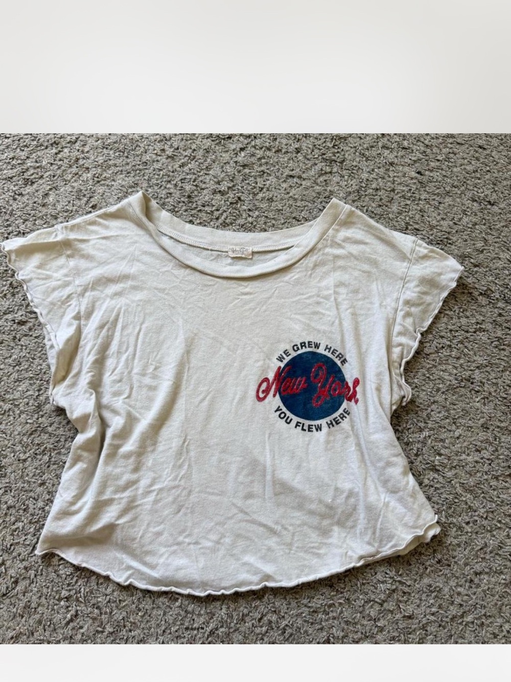 Brandy Melville White New York Graphic Crop Tee with Red Script